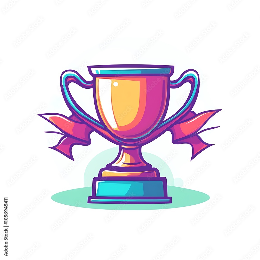 Cartoon trophy with a ribbon indicating award or recognition on a white background. Cartoon trophy with a ribbon indicating award or recognition on a white background.