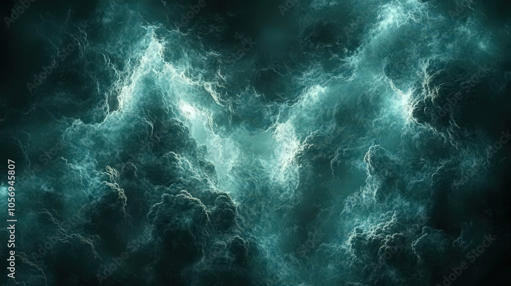 Abstract Dark Green Cloudscape with Glowing Light Digital Art Abstract Dark Green Cloudscape with Glowing Light Digital Art