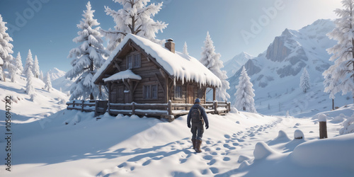 Cozy Winter Cabin Nestled in a Pristine Snowy Landscape1 photo