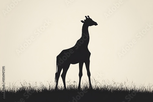 Silhouette of a Giraffe Standing in Tall Grass photo