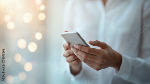 Close up hand of businessman using smartphone