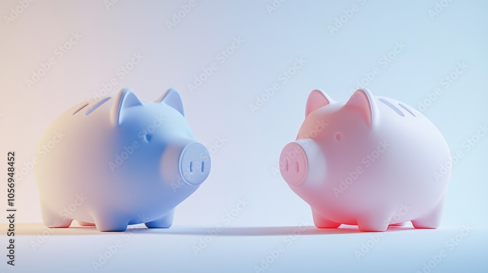 Colorful piggy banks in blue and pink, symbolizing saving, budgeting, and financial planning for personal finance. Colorful piggy banks in blue and pink, symbolizing saving, budgeting, and financial planning for personal finance.