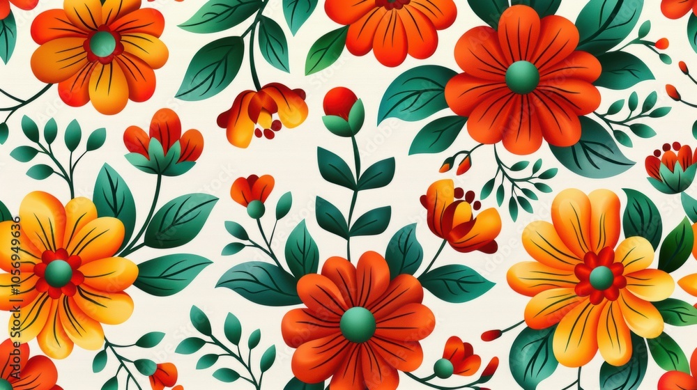 Vibrant Mexican Floral and Geometric Pattern, intricate designs in red, green, yellow, celebrating cultural heritage with a festive atmosphere. Vibrant Mexican Floral and Geometric Pattern, intricate designs in red, green, yellow, celebrating cultural heritage with a festive atmosphere.