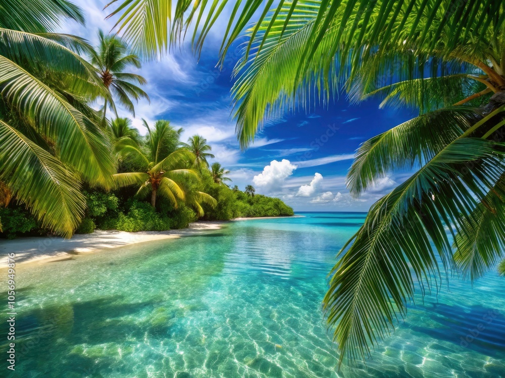 Tranquil Island Retreat with Turquoise Ocean and Lush Palm Trees - Perfect Macro Photography of Tropical Paradise Tranquil Island Retreat with Turquoise Ocean and Lush Palm Trees - Perfect Macro Photography of Tropical Paradise