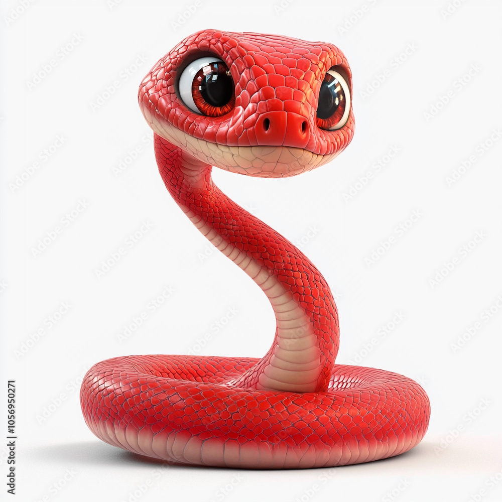 Fototapeta premium Illustration, pink and green snake, with a contented expression. The background of the illustration on the ID card is pink, with a semi-lateral composition. It's a fu picture in the year of the snake.