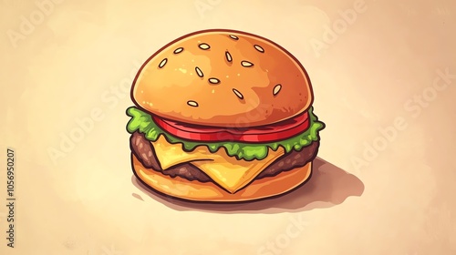 A cartoon illustration of a hamburger. photo