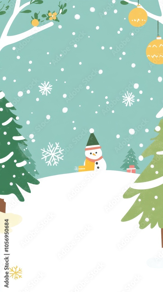 Snowy Winter Wonderland with Cheerful Snowman Snowy Winter Wonderland with Cheerful Snowman