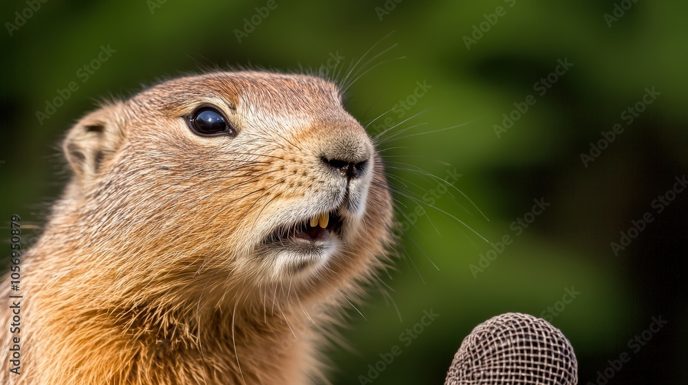 Fototapeta premium Prairie Dog Singing Into Vintage Microphone Close Up Portrait