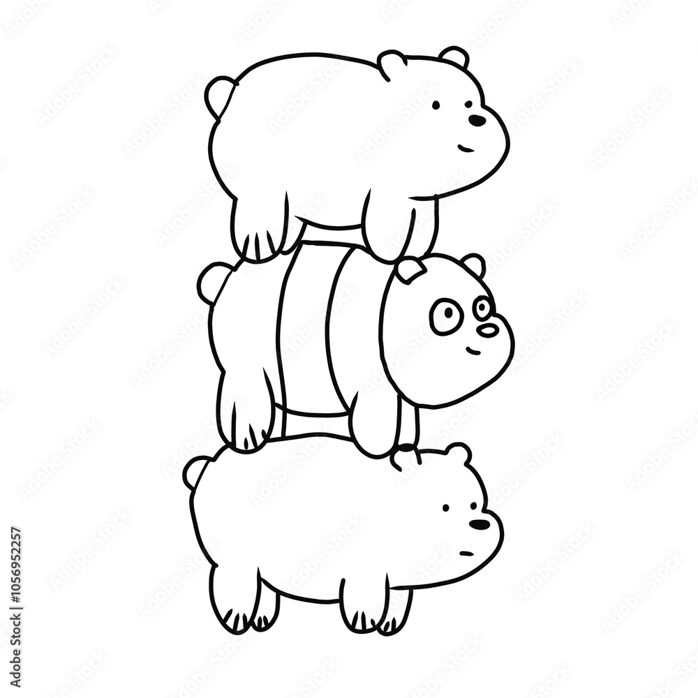 Cute 3 Cartoon Bears Stacked with Simplistic and Whimsical Design illustration Cute 3 Cartoon Bears Stacked with Simplistic and Whimsical Design illustration