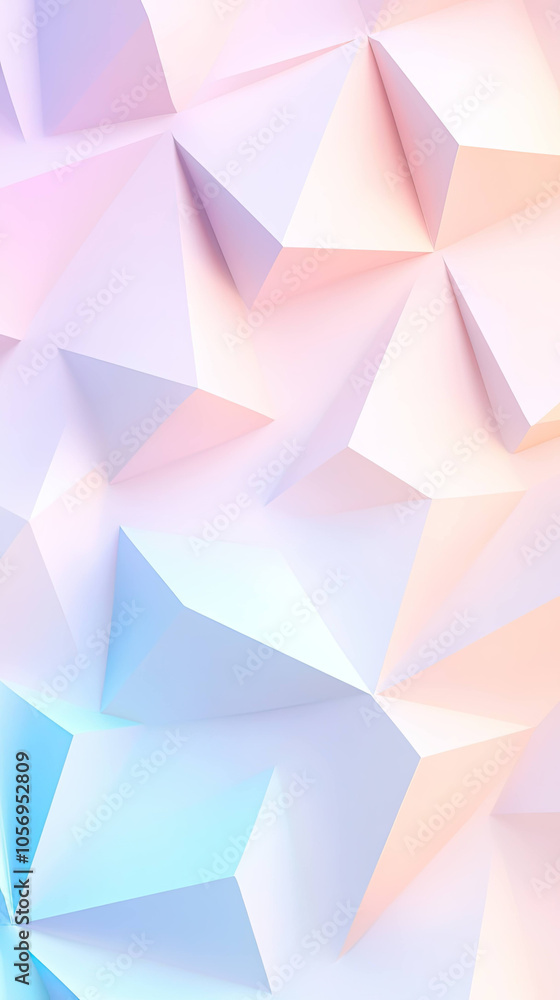 Soft pastel triangles create serene 3D minimal composition, blending gentle hues of pink and blue. This abstract design evokes calming and modern aesthetic Soft pastel triangles create serene 3D minimal composition, blending gentle hues of pink and blue. This abstract design evokes calming and modern aesthetic