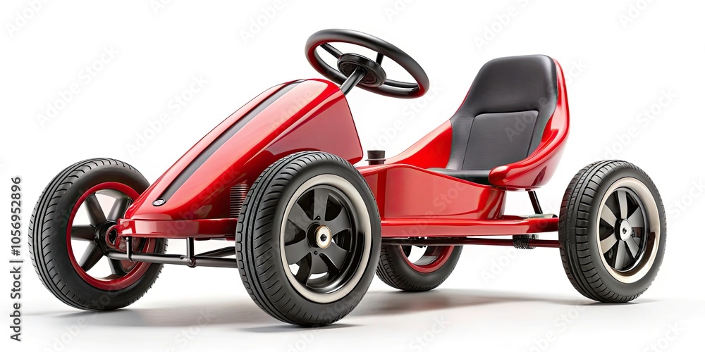 Vibrant Red Toy Go-Kart for Children’s Play and Recreation on White Background Vibrant Red Toy Go-Kart for Children’s Play and Recreation on White Background