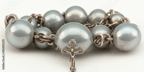 Silver Rosary Beads with Crucifix Religious Faith Symbol