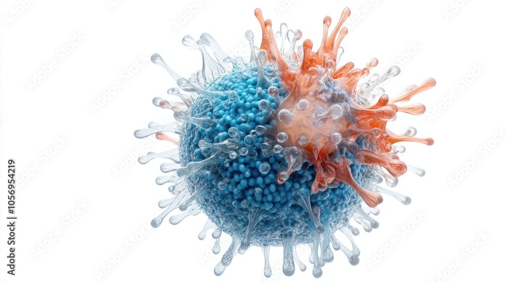 3D-rendered lymphocyte with intricate details, representing immunology, isolated on white 3D-rendered lymphocyte with intricate details, representing immunology, isolated on white