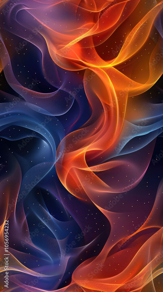 Fototapeta premium abstraction with airy smooth lines, transparent fabrics with waves, background with texture, vertical, copy space
