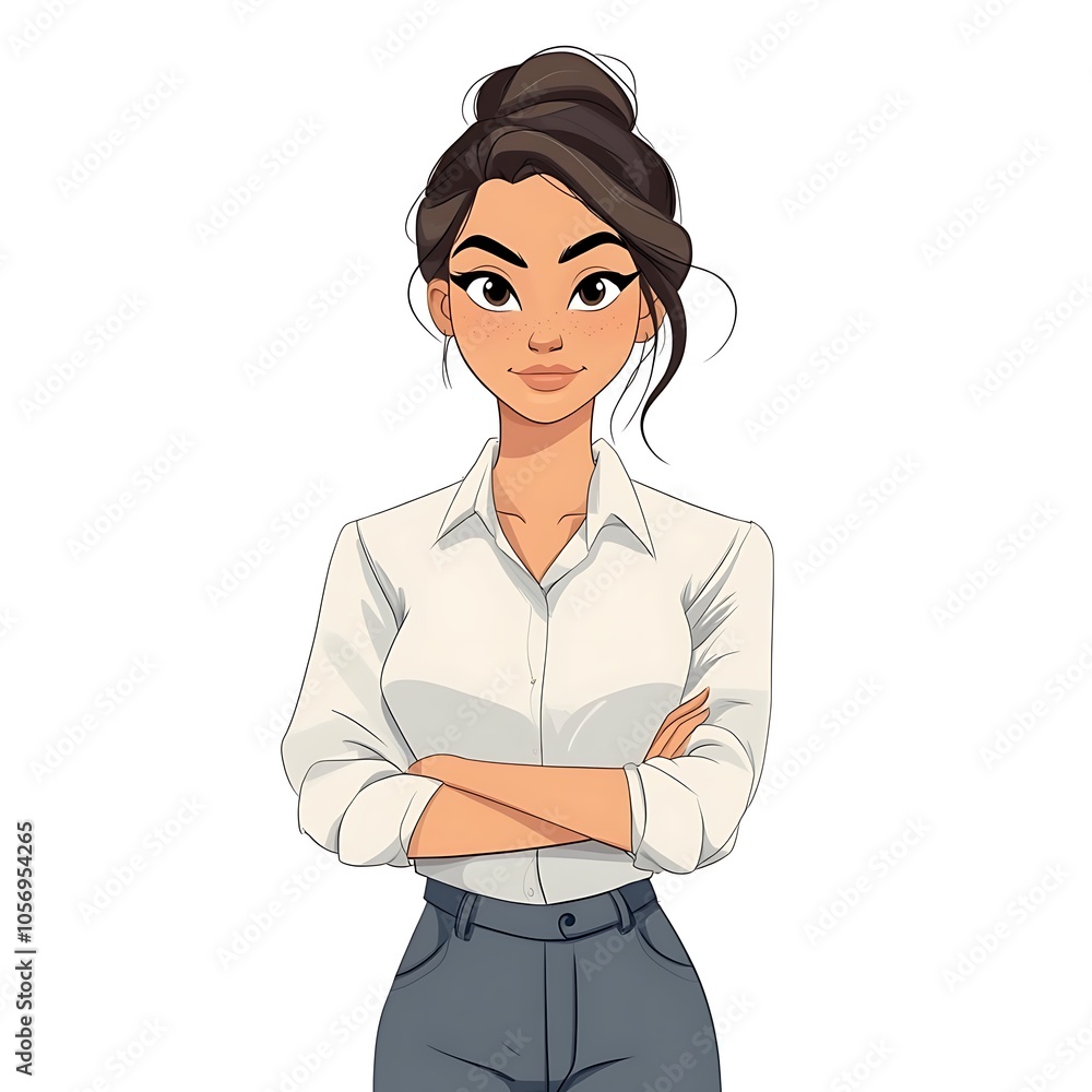 Cartoon adult Female employee on a white backgrou Cartoon adult Female employee on a white backgrou