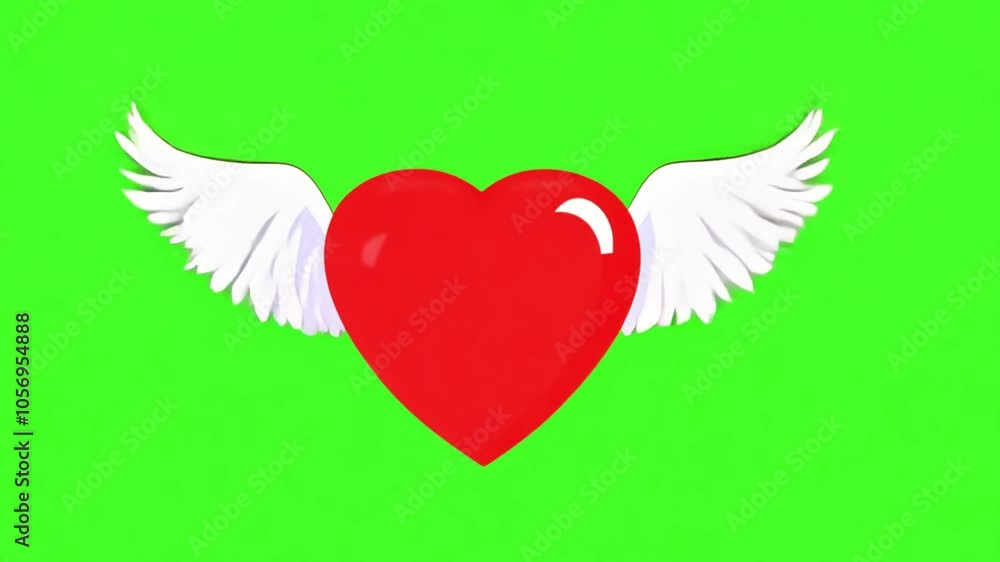 Red heart with white wings flying on green screen. Flying Red Heart with white Wings isolated on Green Screen chroma key, 4k video animation Happy Valentine's effect copy space romantic design Red heart with white wings flying on green screen. Flying Red Heart with white Wings isolated on Green Screen chroma key, 4k video animation Happy Valentine's effect copy space romantic design