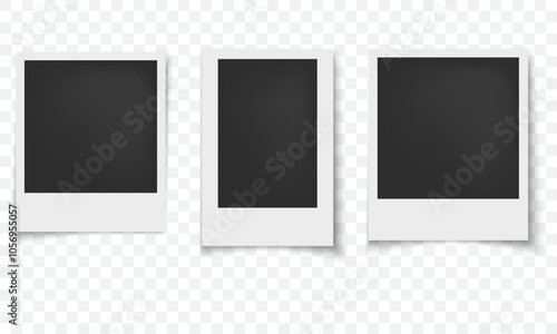 Polaroid photo frame on a transparent background. Black frame with shadow.