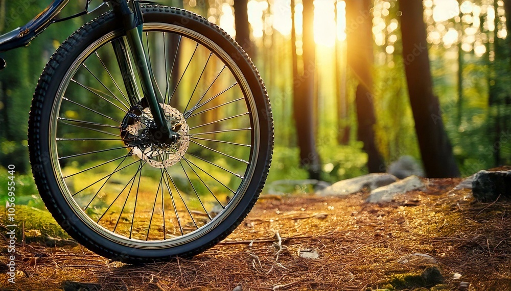 close-up moutain bike wheel in forest park, adventure sport of mountain biking close-up moutain bike wheel in forest park, adventure sport of mountain biking