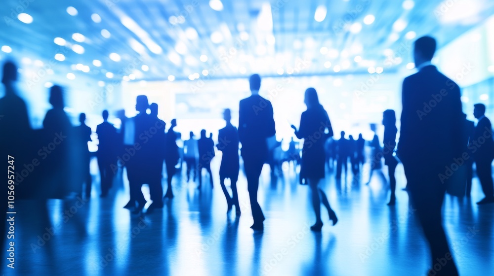 Silhouetted figures walking in a bright, modern setting, illustrating business, networking, and teamwork concepts. Silhouetted figures walking in a bright, modern setting, illustrating business, networking, and teamwork concepts.
