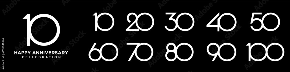 collection of creative number 10 to 100 logo designs. abstract number design vector illustration collection of creative number 10 to 100 logo designs. abstract number design vector illustration
