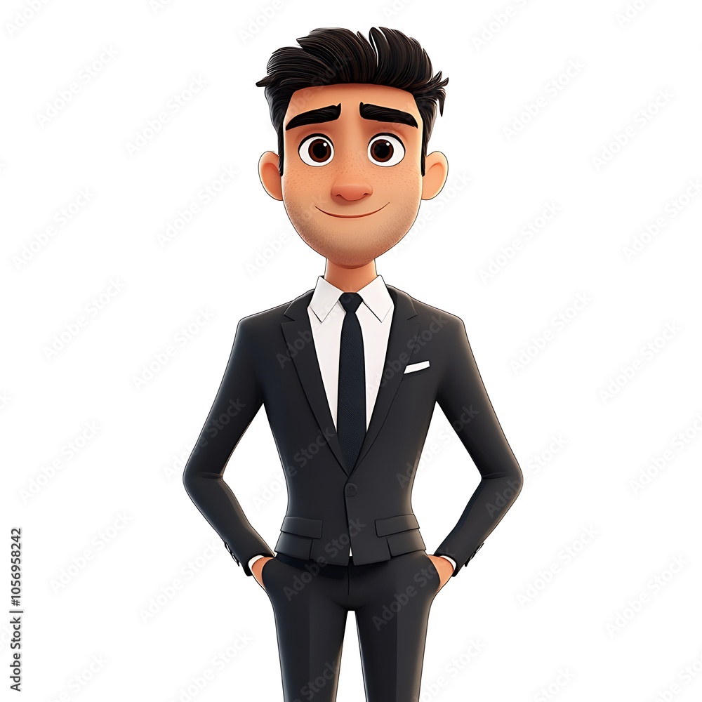 Cartoon guy in a slim-fit suit with a tie on a white background. Cartoon guy in a slim-fit suit with a tie on a white background.