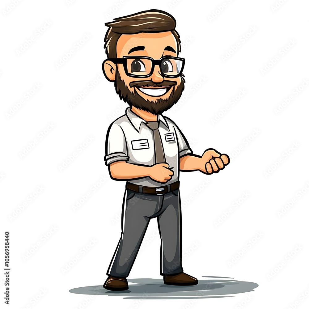 Cartoon employee shaking hands, smiling professionally on a white background. Cartoon employee shaking hands, smiling professionally on a white background.