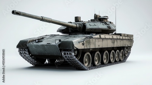 A tank with camouflage paint isolated on a white background. photo