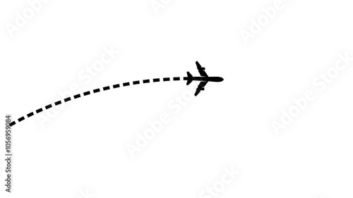 Silhouettes animation  of airplane route and dotted line to the pin point