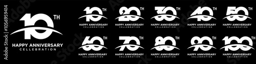 collection of creative number swoosh 10 to 100 logo designs. abstract number design vector illustration
