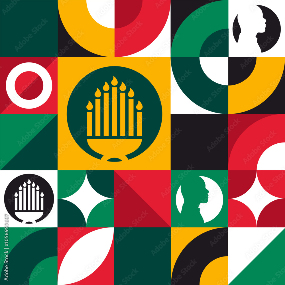 Kwanzaa. Seamless geometric pattern. Template for background, banner, card, poster. Vector EPS10 illustration. Kwanzaa. Seamless geometric pattern. Template for background, banner, card, poster. Vector EPS10 illustration.