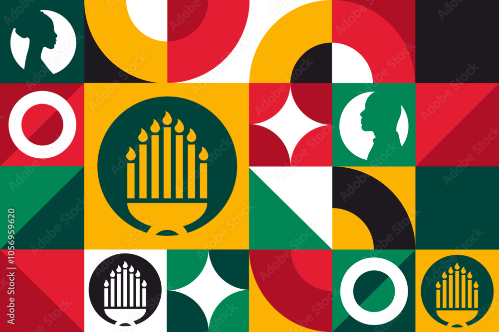 Kwanzaa. Seamless geometric pattern. Template for background, banner, card, poster. Vector EPS10 illustration.