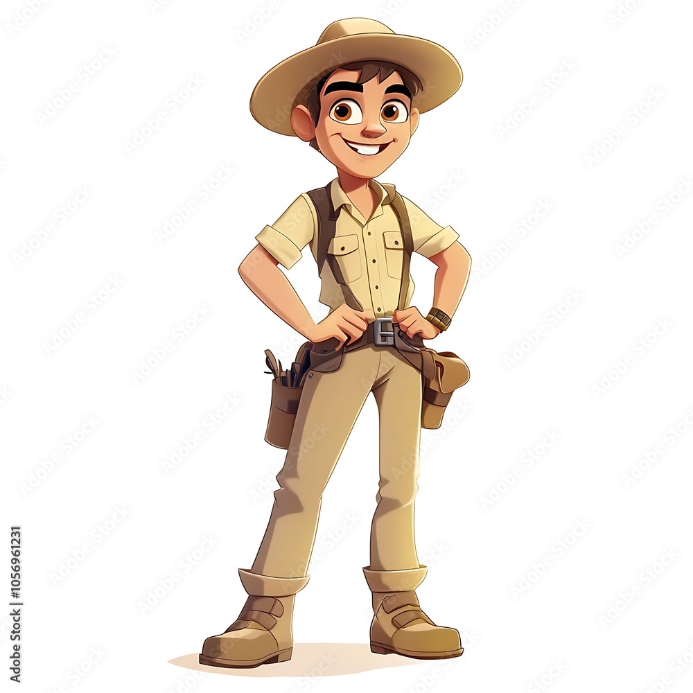 Cartoon guy in a safari explorer outfit on a white background. Cartoon guy in a safari explorer outfit on a white background.