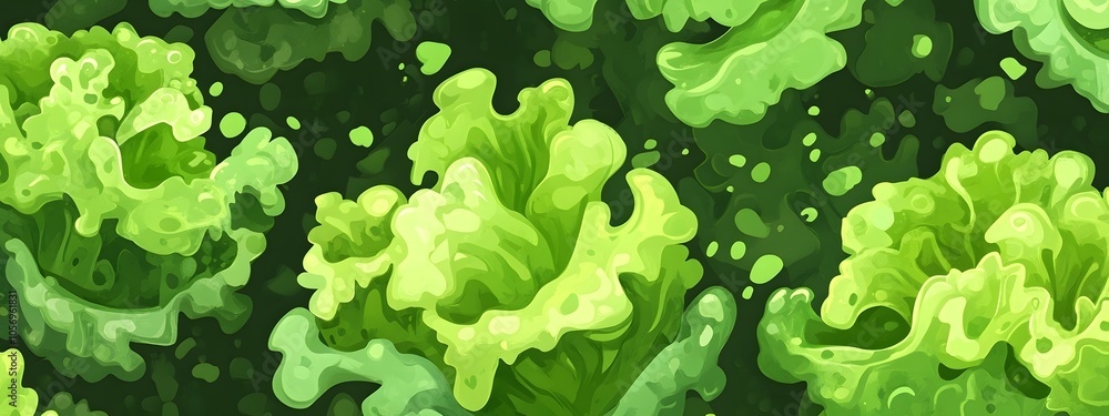 A background of lettuce in a vector drawing style. The pattern is a close-up view of vibrant green vegetables A background of lettuce in a vector drawing style. The pattern is a close-up view of vibrant green vegetables