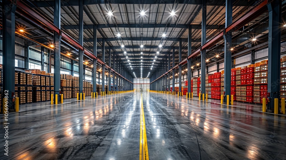 Steel Components in an Industrial Warehouse Setting, Including Beams, Pipes, and Plates for Structural Integrity Steel Components in an Industrial Warehouse Setting, Including Beams, Pipes, and Plates for Structural Integrity