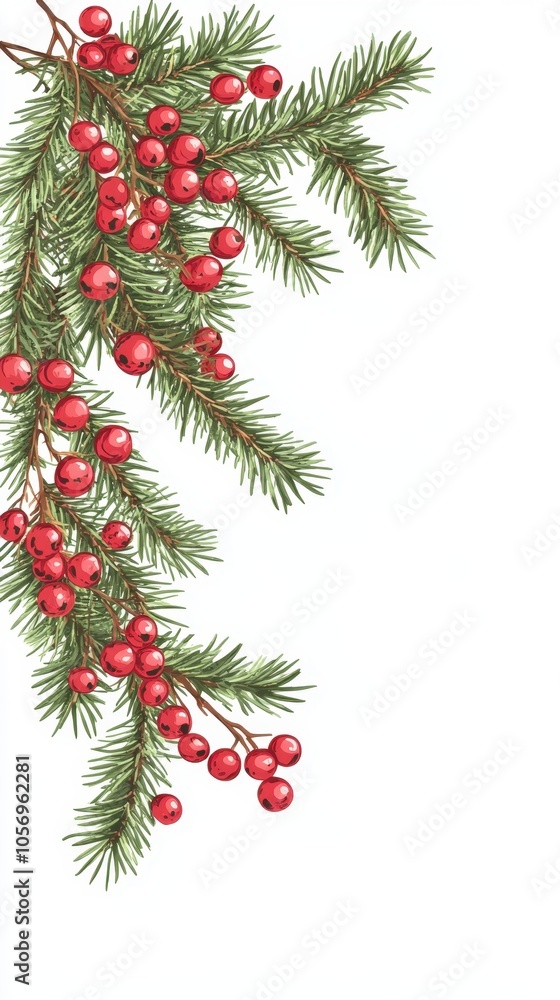 Festive Pine Branches with Red Berries Festive Pine Branches with Red Berries
