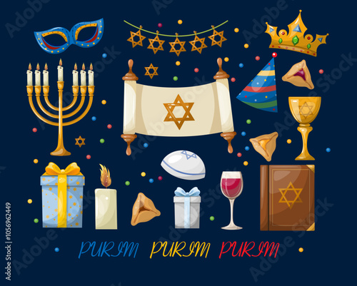 Set of symbols of various Purim holidays