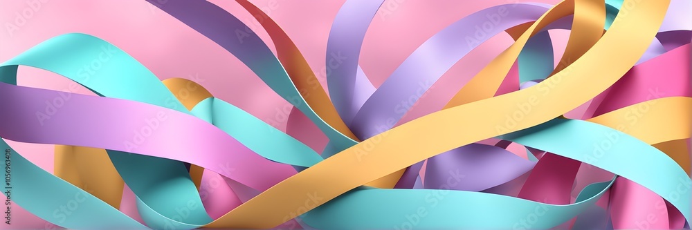 Illustration of abstract minimalistic ribbon designs that rotate and change colors, creating a rhythm of anticipation Illustration of abstract minimalistic ribbon designs that rotate and change colors, creating a rhythm of anticipation