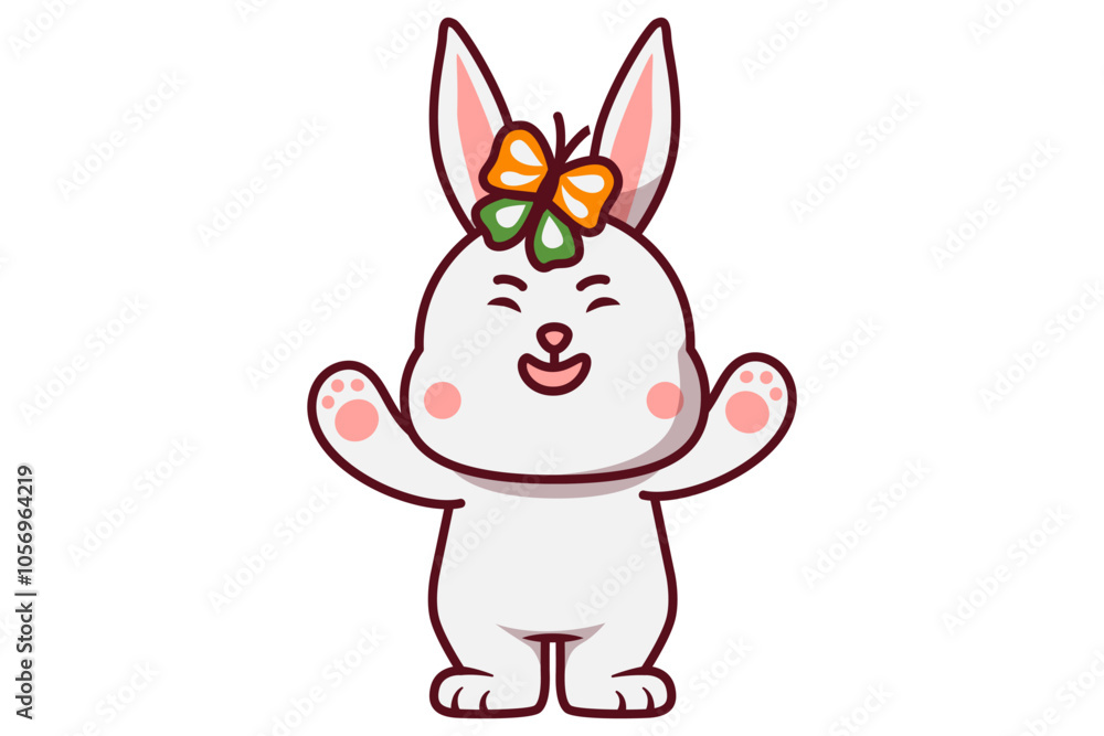 Cute Rabbit with Butterfly on the Head Illustration Cute Rabbit with Butterfly on the Head Illustration