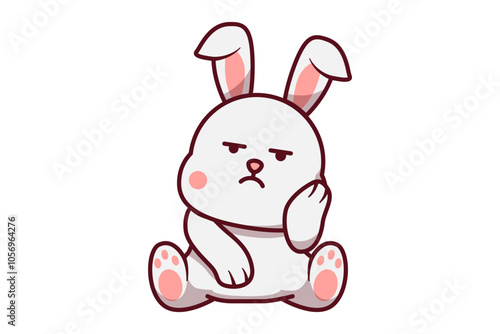 Cute Bored Rabbit Sitting Illustration