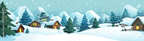 Winter Wonderland Snowy Village Landscape with Cozy Cottages