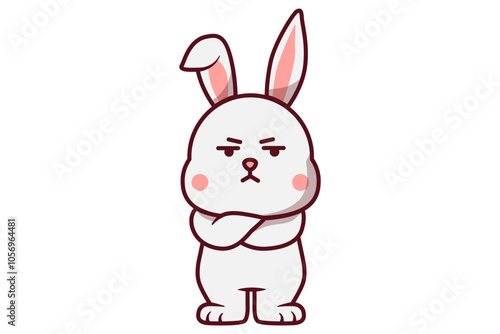 Cute Rabbit Angry with Cross Arms Illustration