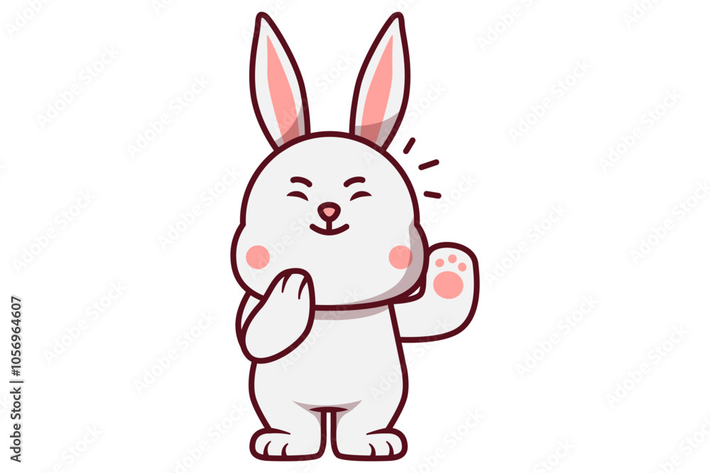 Fototapeta premium Cute Rabbit Thinking with Hand on the Chin Illustration