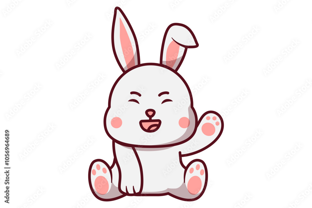 Cute Rabbit Raise Hand Greeting Illustration Cute Rabbit Raise Hand Greeting Illustration