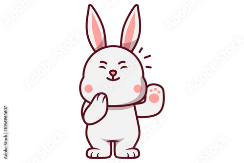Cute Rabbit Thinking with Hand on the Chin Illustration
