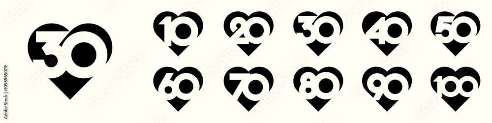 collection of creative love number 10 to 100 logo designs. abstract number design vector illustration collection of creative love number 10 to 100 logo designs. abstract number design vector illustration