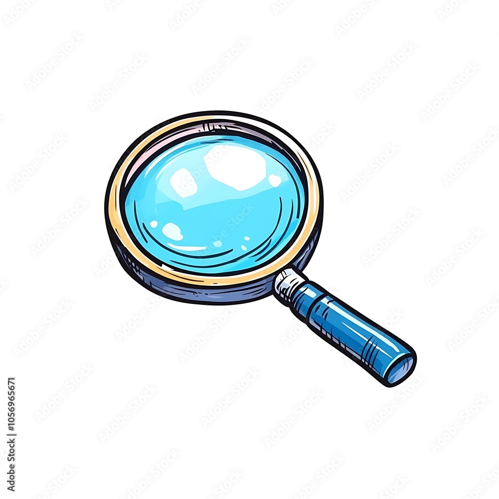 Cartoon magnifying glass symbolizing search or inquiry on a white background. Cartoon magnifying glass symbolizing search or inquiry on a white background.