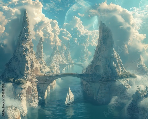 Immerse viewers in a surrealistic journey through time and space, blending surrealism and digital art in detailed, CG 3D landscapes with compelling visual narratives photo