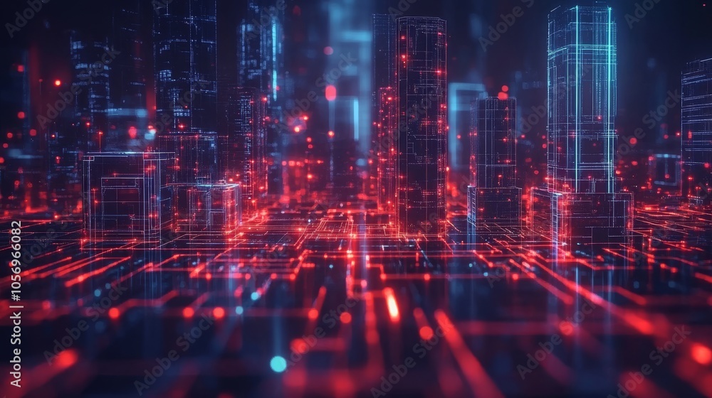 Abstract Neon Cityscape with Red and Blue Lights Abstract Neon Cityscape with Red and Blue Lights