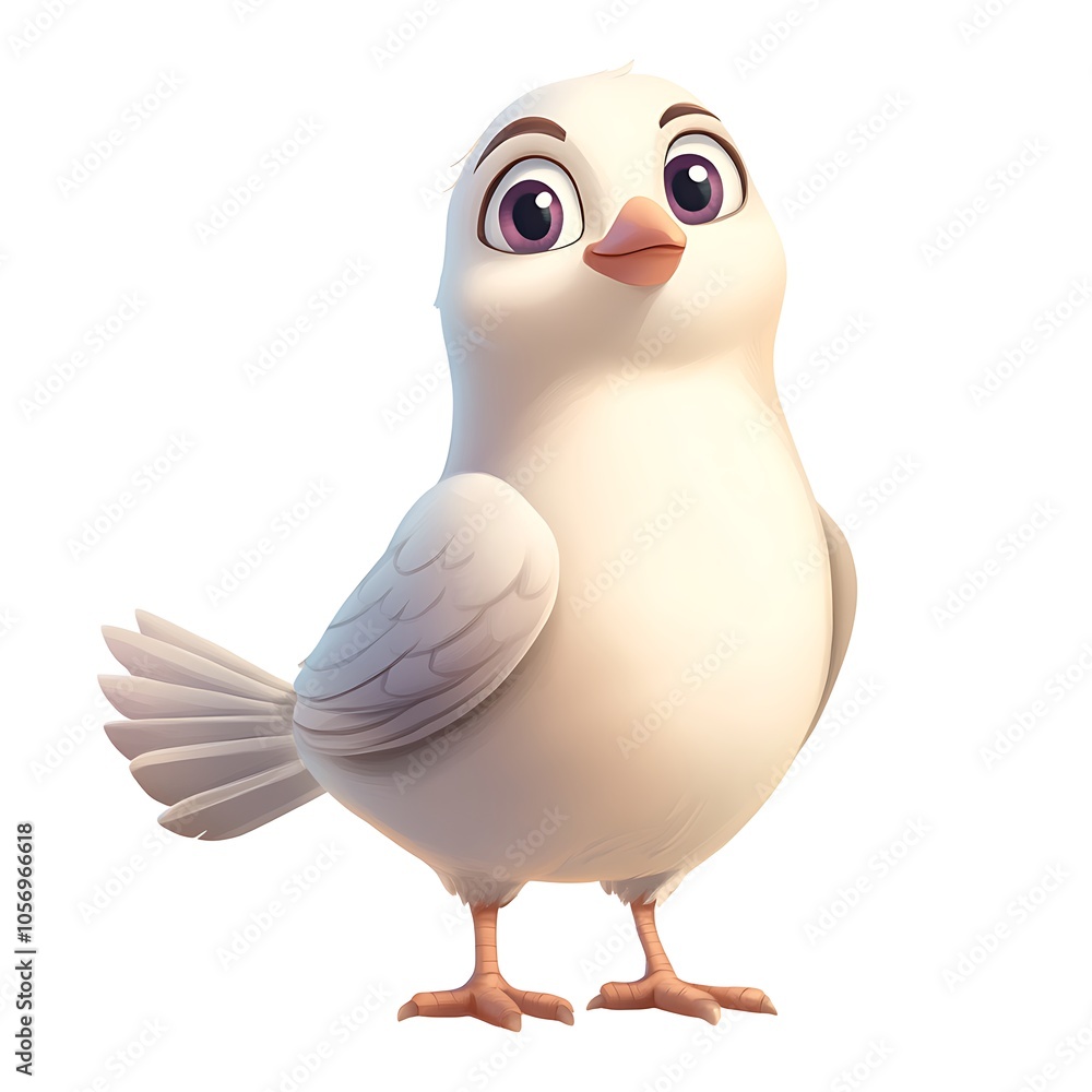 A cartoon dove standing on a white background. A cartoon dove standing on a white background.