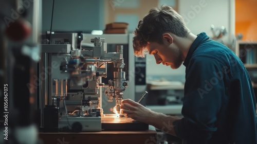 Engineer testing mechanical parts using advanced